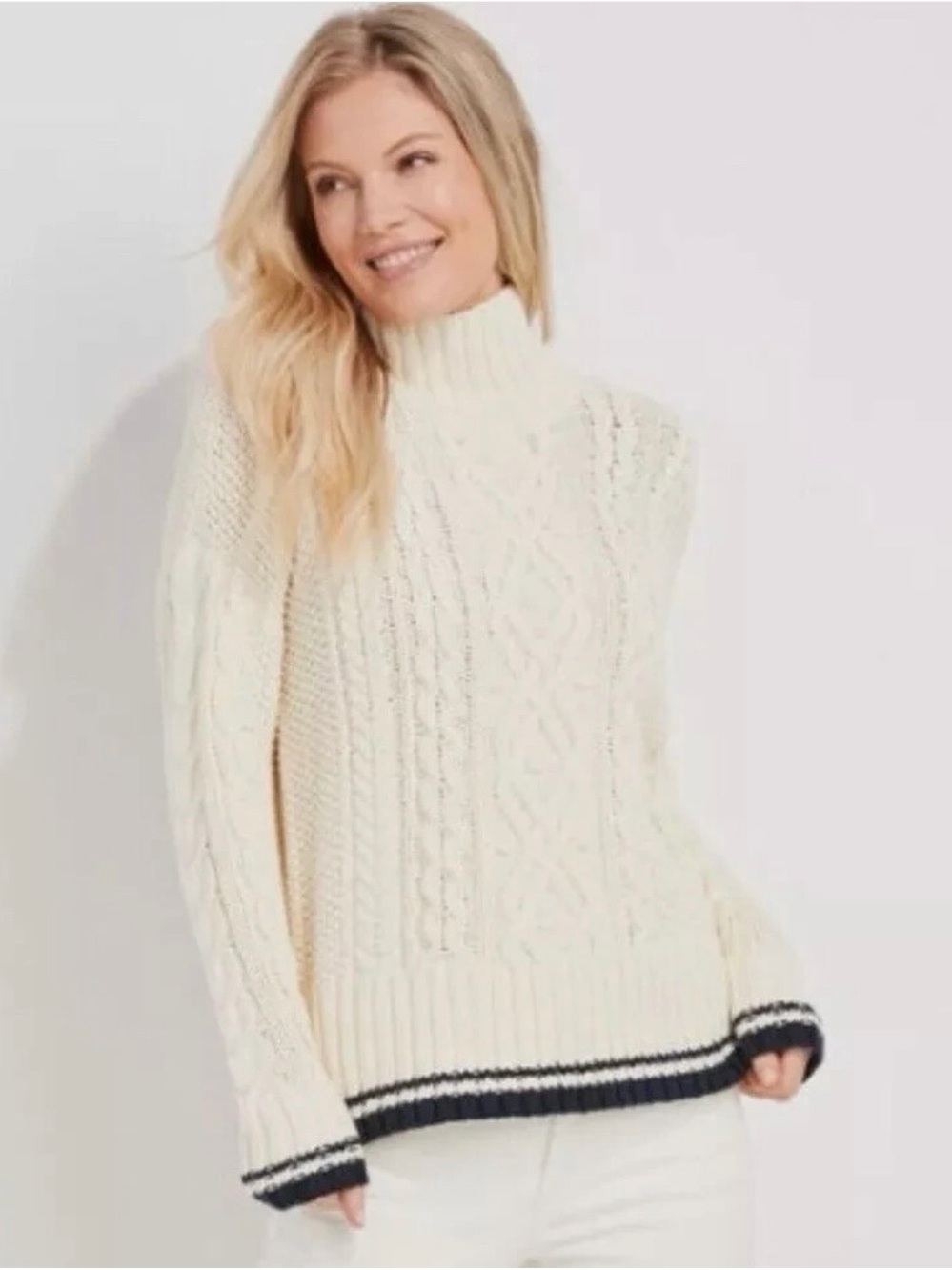 Vineyard Vines Tipped Island Fisherman Mock Neck Sweater Women’s Small - Picture 2 of 9